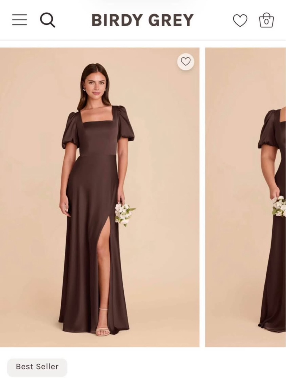 Birdy Grey Chocolate Brown Square-Neck Maxi with Puff Sleeves